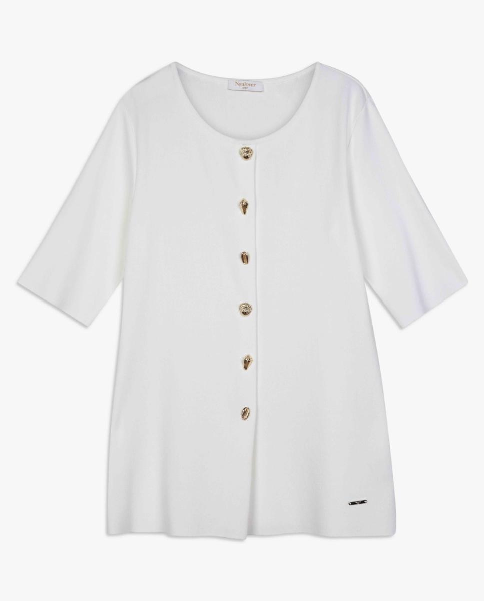 Camisola de Malha Adornada com Botões de Joia. Cru-5