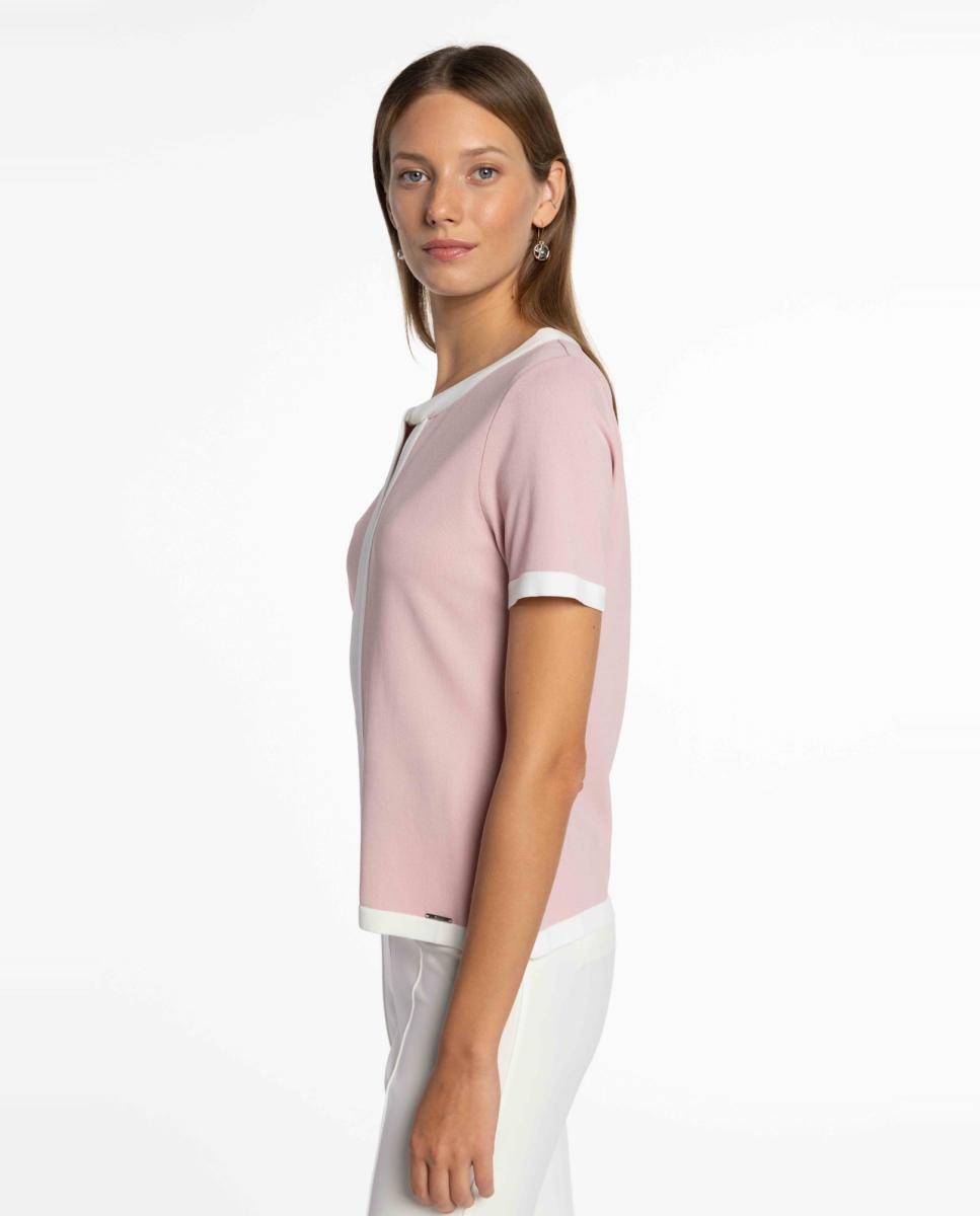 Camisola de Malha com Nó no Decote Rosa-3