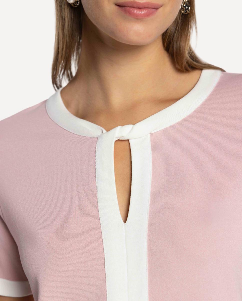 Camisola de Malha com Nó no Decote Rosa-4