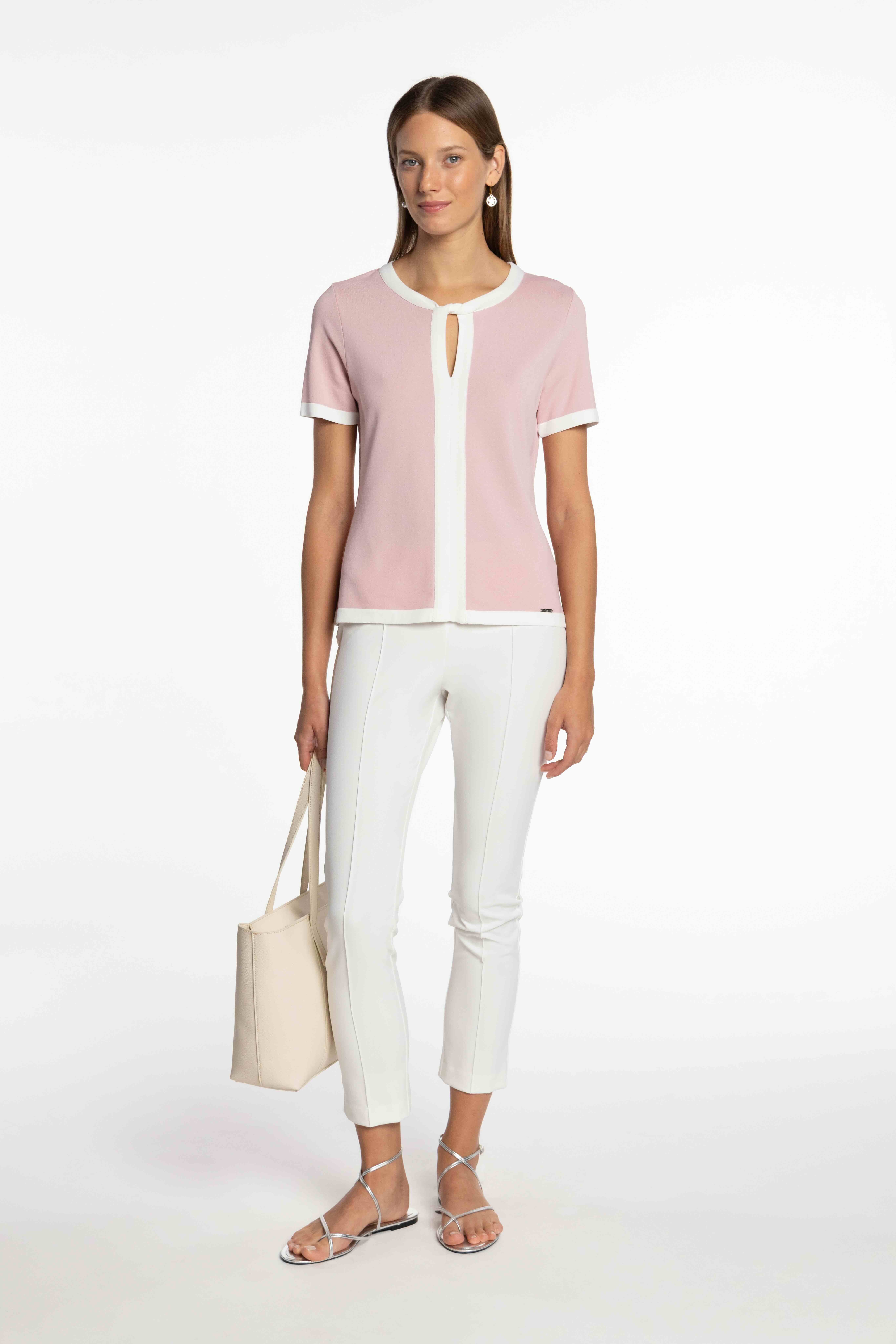 Camisola de Malha com Nó no Decote Rosa-6