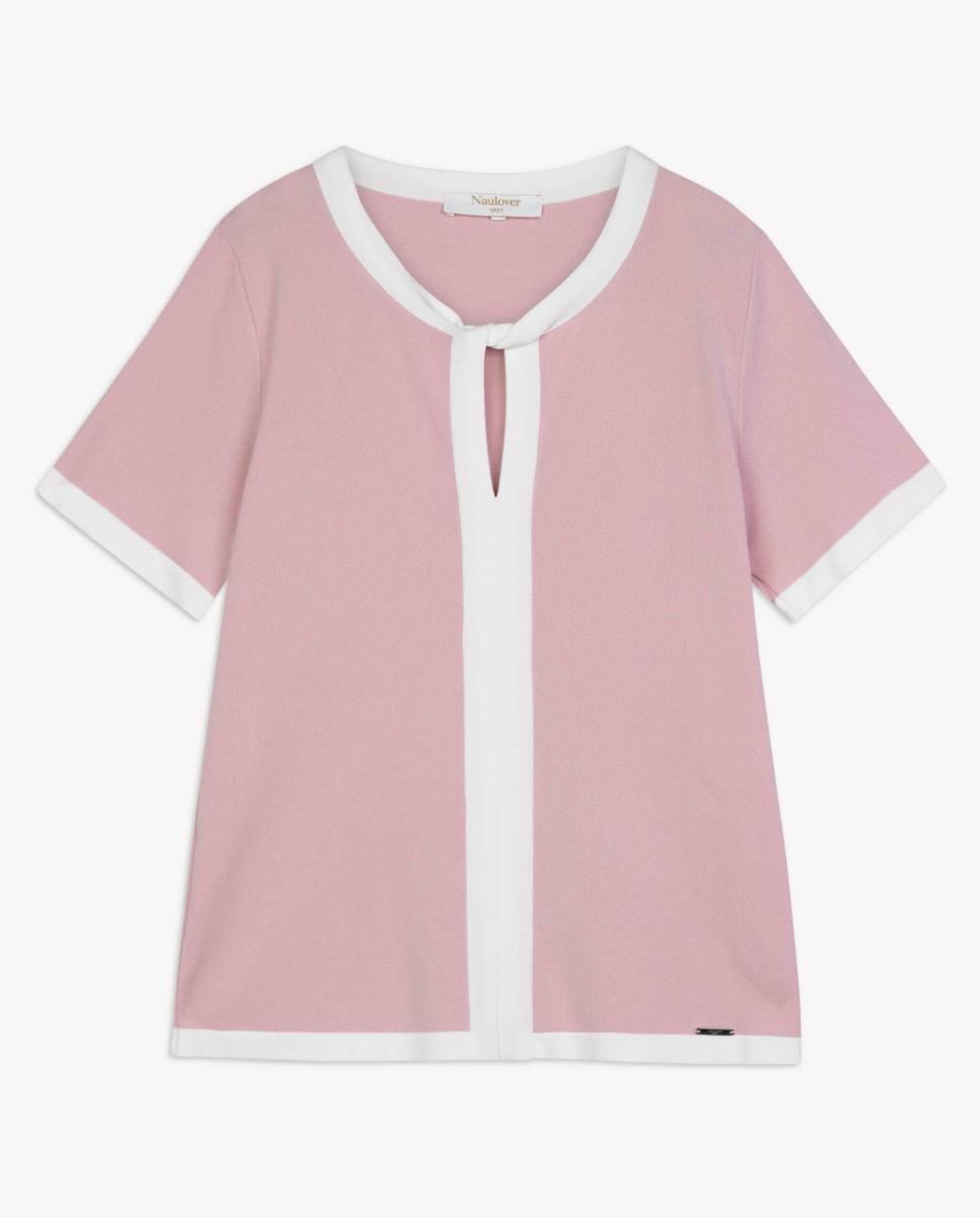 Camisola de Malha com Nó no Decote Rosa-5