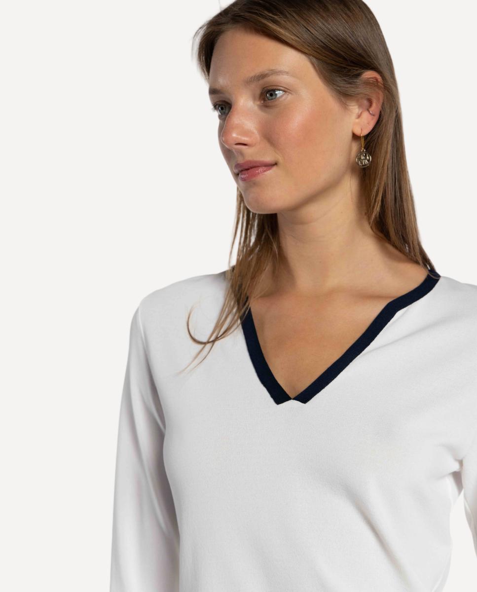 Suéter de mujer de punto con vivos en contraste. - Naulover - Crudo Crudo-4