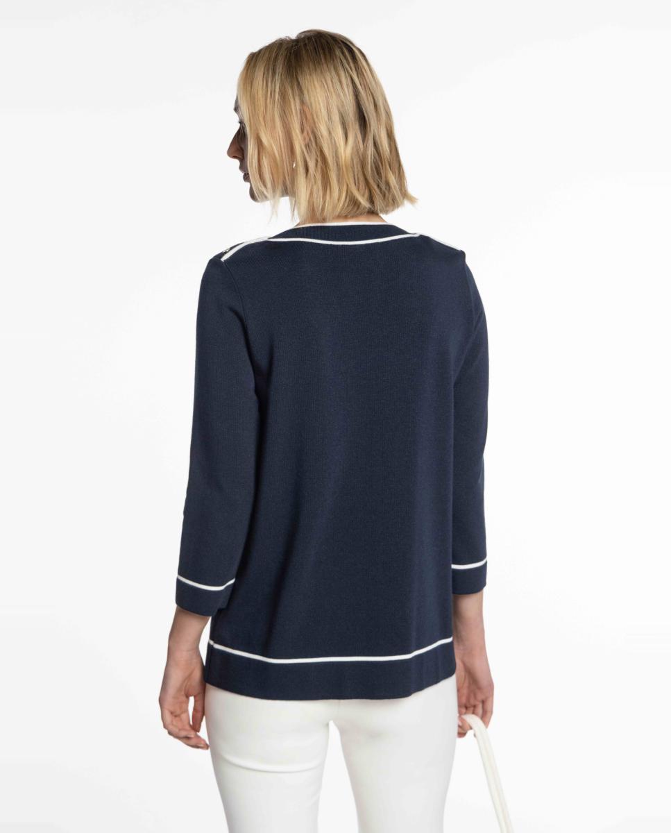 Camisola de Malha com Vivos em Contraste Azul-marinho-2