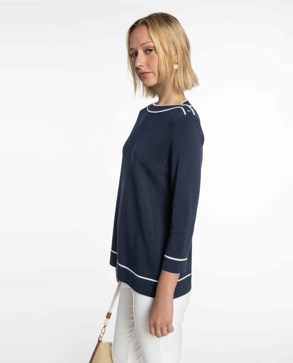Camisola de Malha com Vivos em Contraste Azul-marinho-3