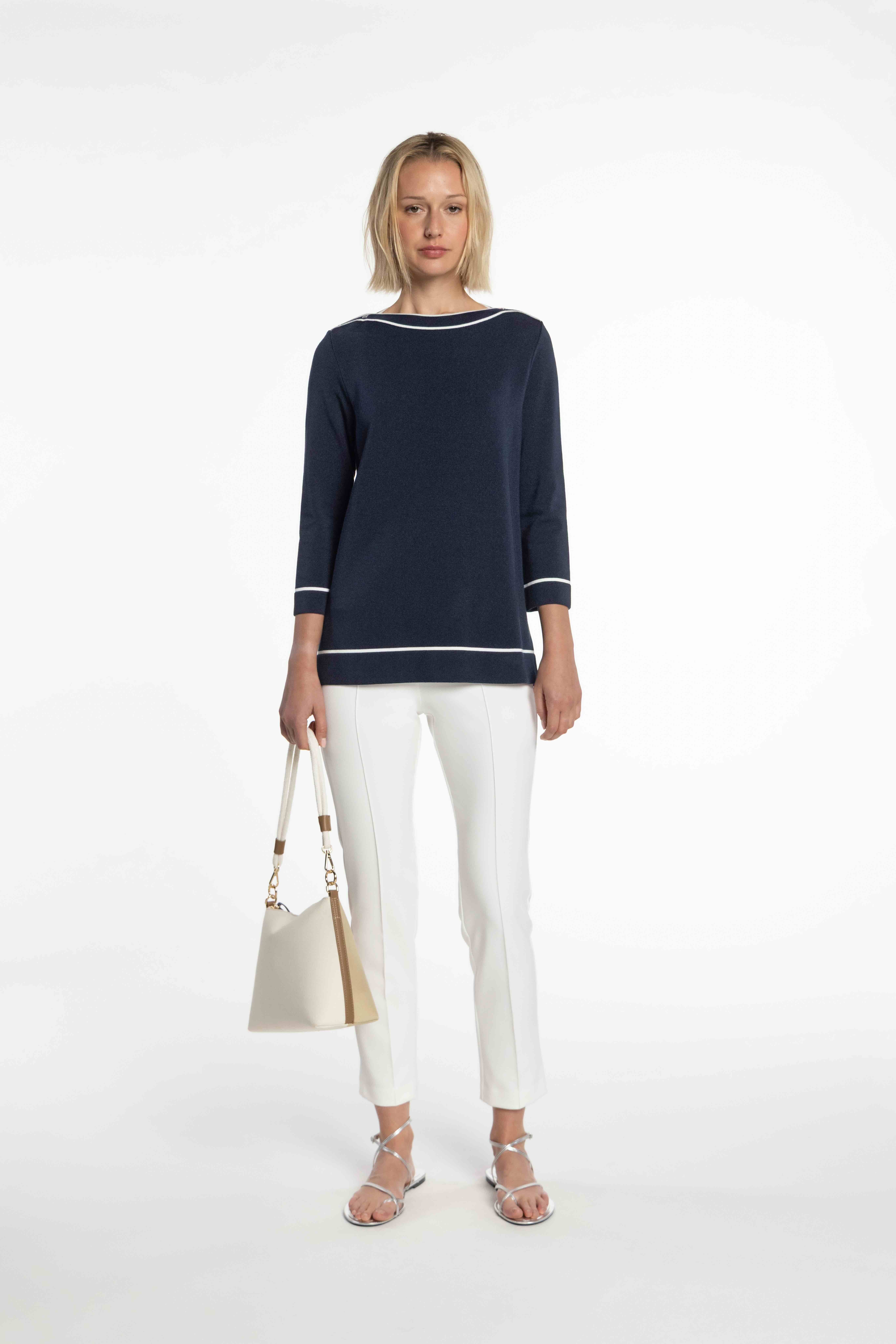 Camisola de Malha com Vivos em Contraste Azul-marinho-6