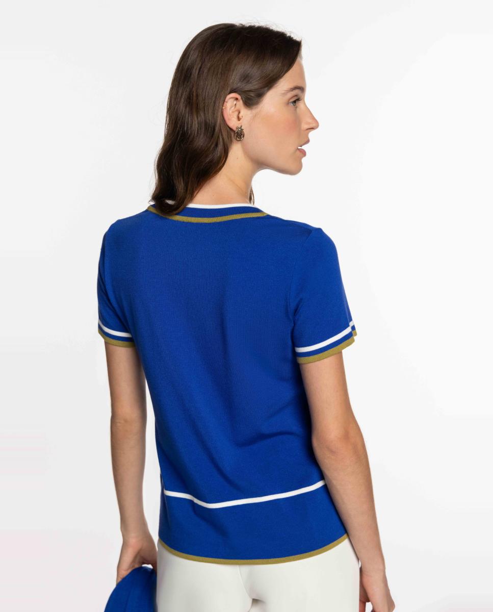 Camisola Tricolor com Vivos em Contraste. Azul-índigo-2