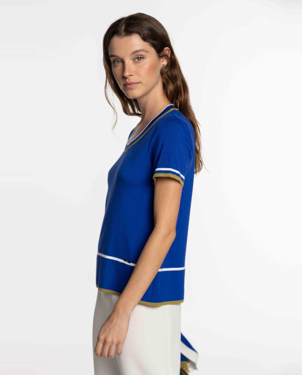 Camisola Tricolor com Vivos em Contraste. Azul-índigo-3