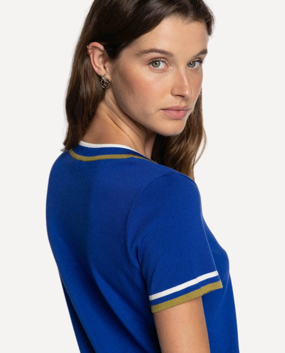 Camisola Tricolor com Vivos em Contraste. Azul-índigo-4
