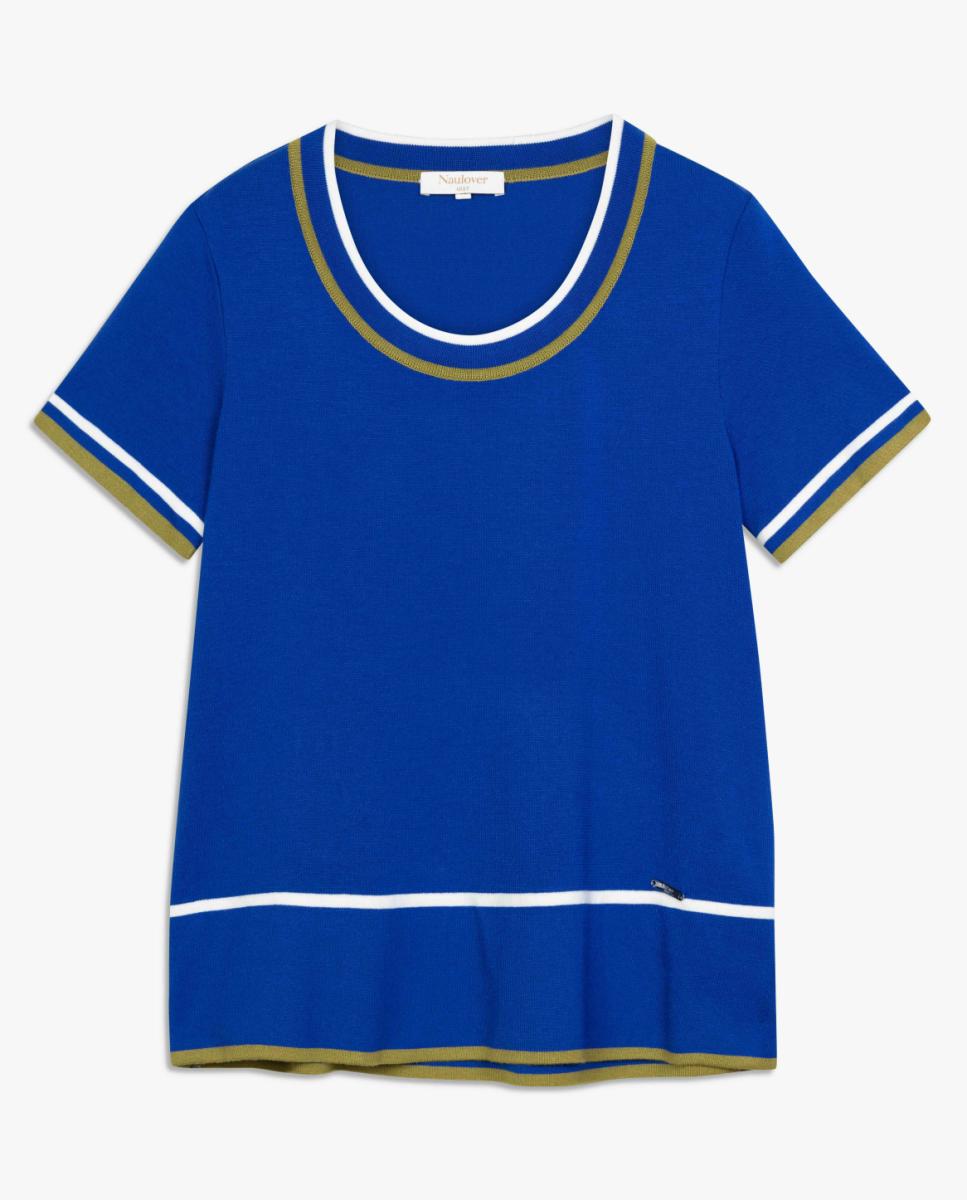 Camisola Tricolor com Vivos em Contraste. Azul-índigo-6