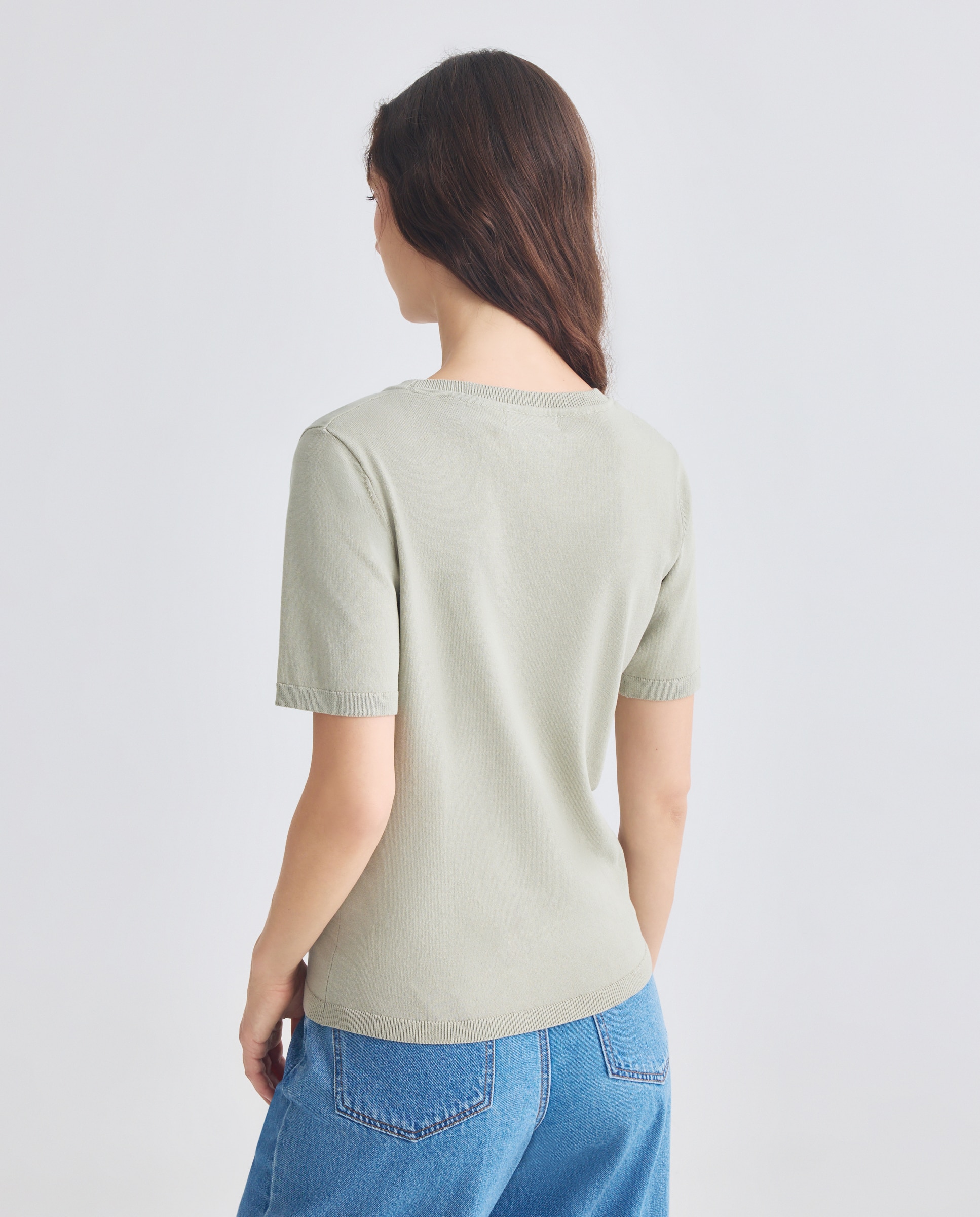 Camisola de malha lisa com manga curta Verde-3