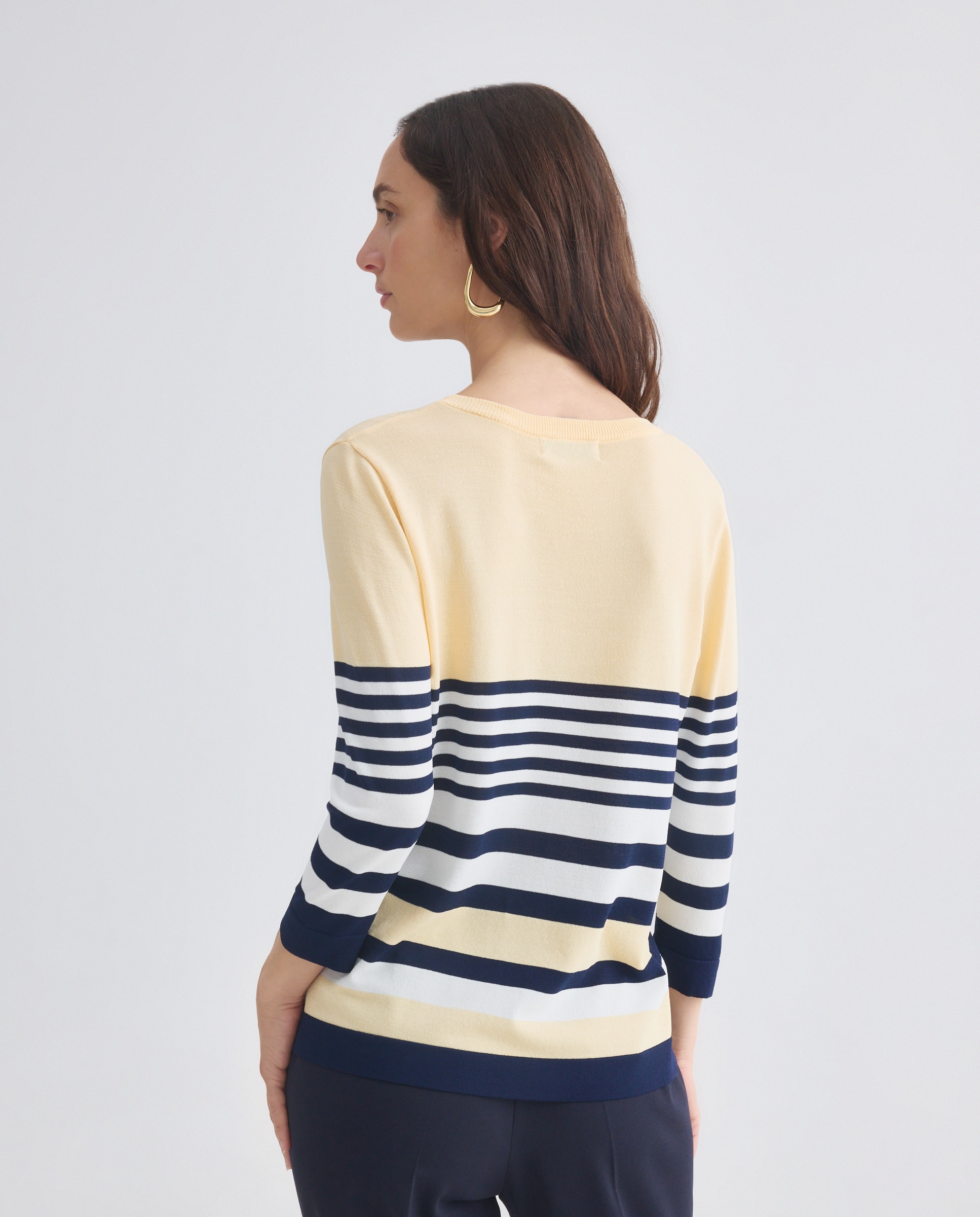 Camisola de malha às riscas com manga comprida Amarelo-3