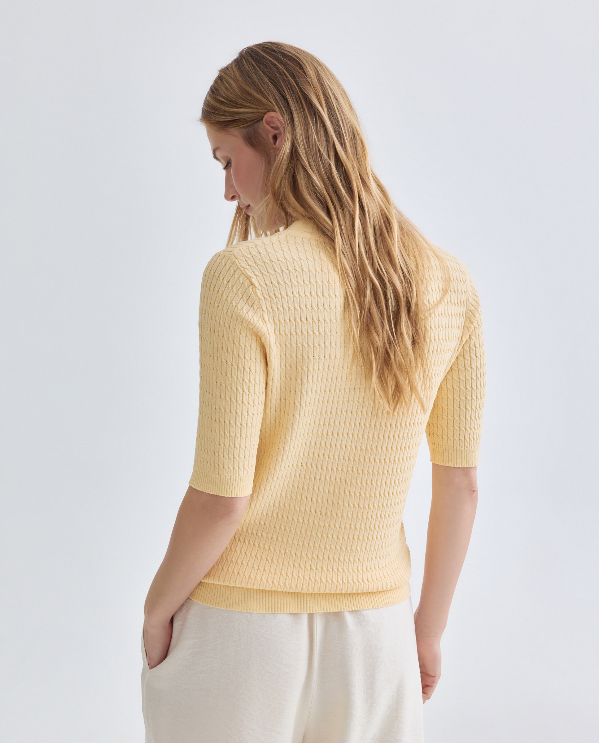 Camisola de malha lisa com manga curta Amarelo-3