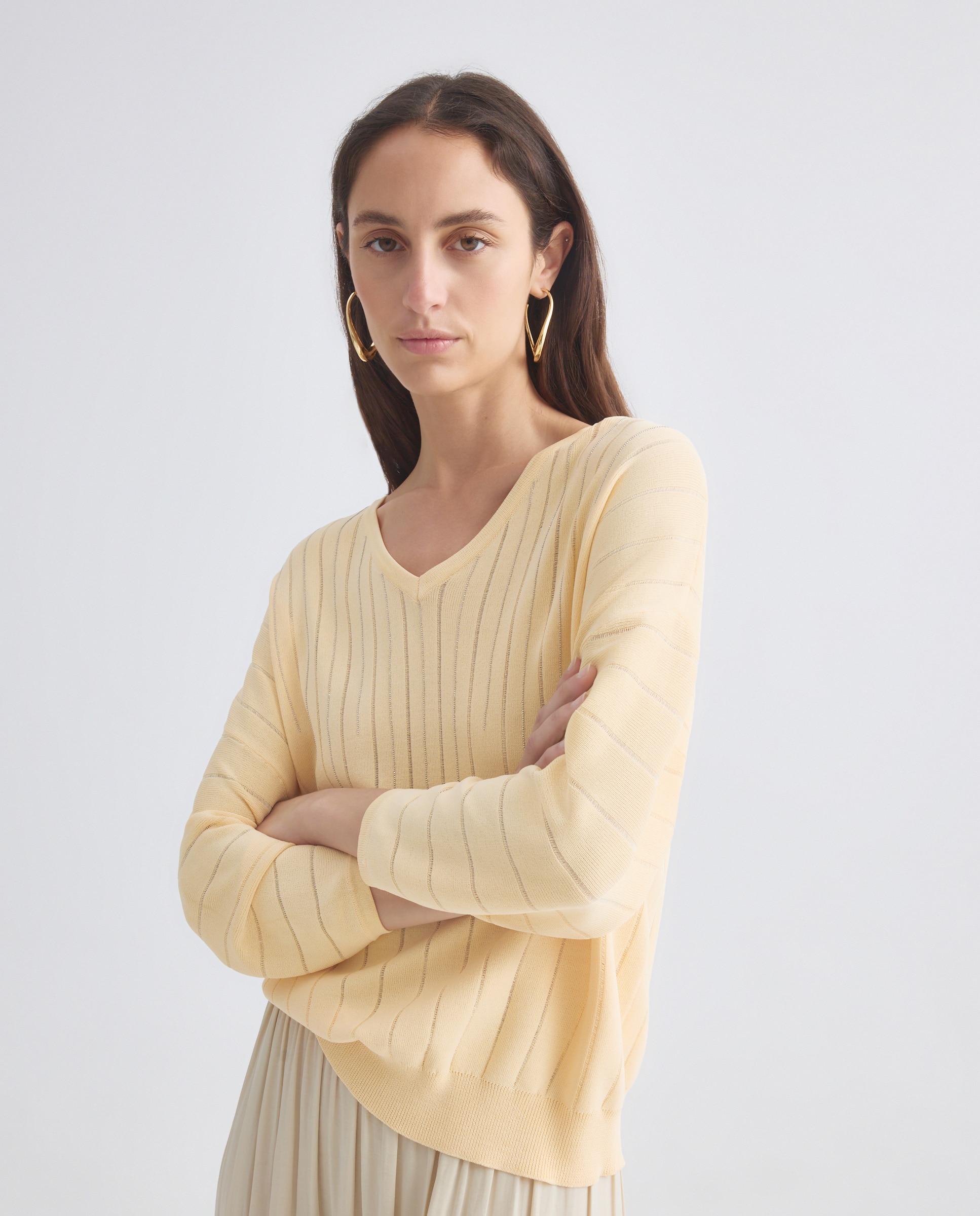 Camisola de malha lisa com manga curta Amarelo-1