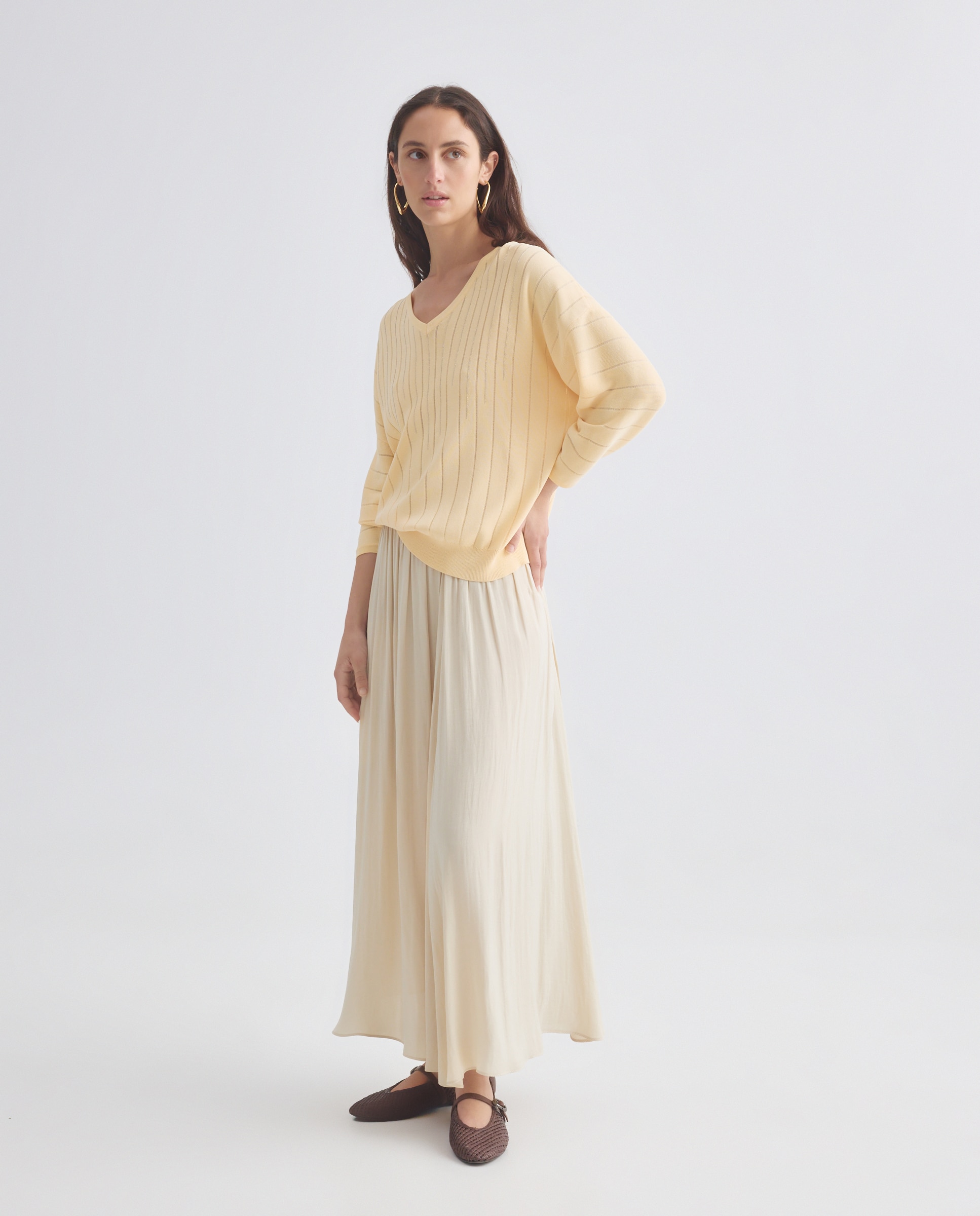 Camisola de malha lisa com manga curta Amarelo-2