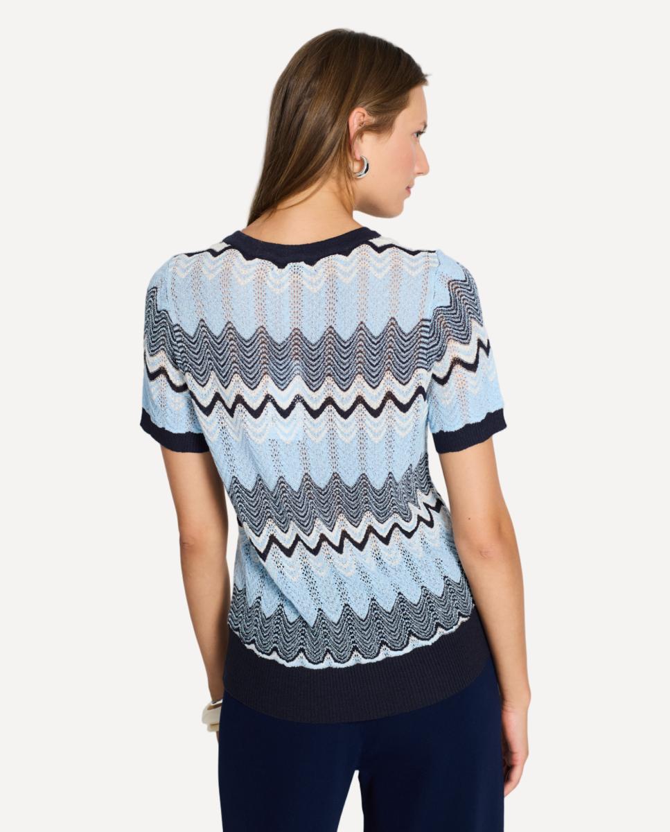 Camisola de malha com manga curta e decote redondo Azul-claro-2