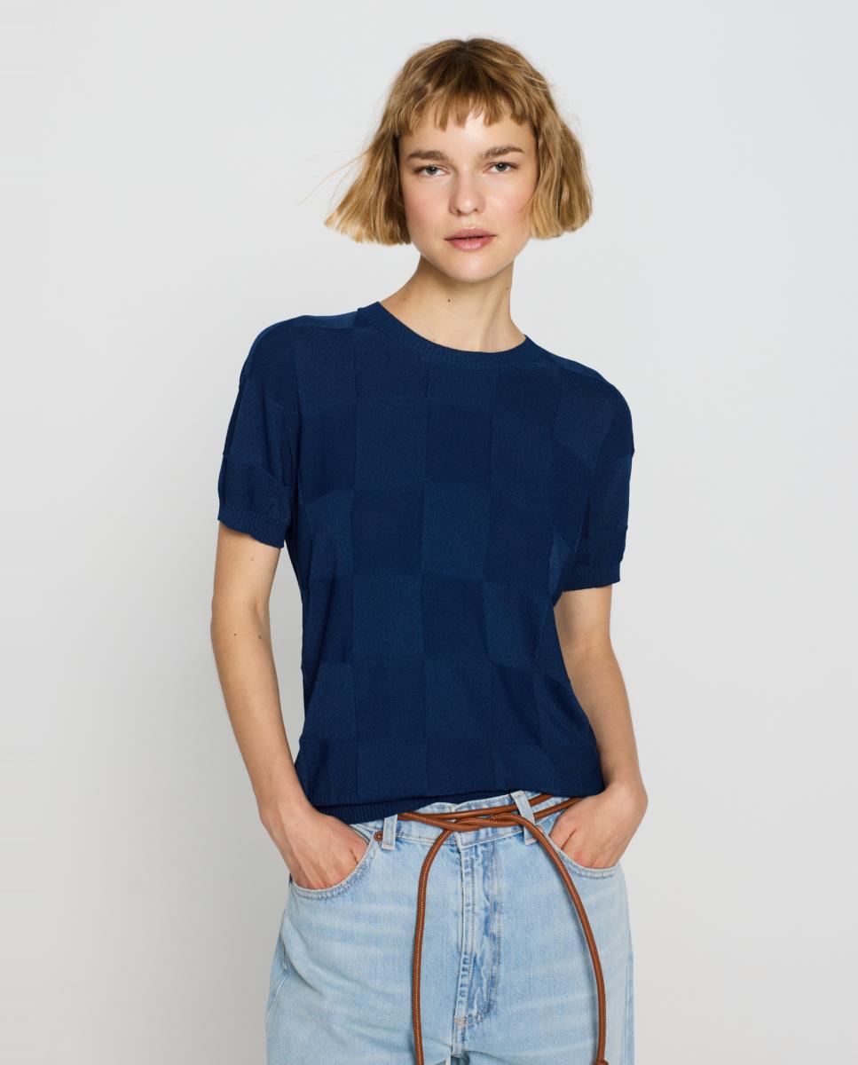 Imagem 0 de Camisola de malha de mulher com decote redondo e manga curta