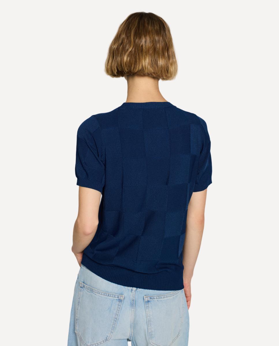 Camisola de malha de mulher com decote redondo e manga curta Azul-marinho-2