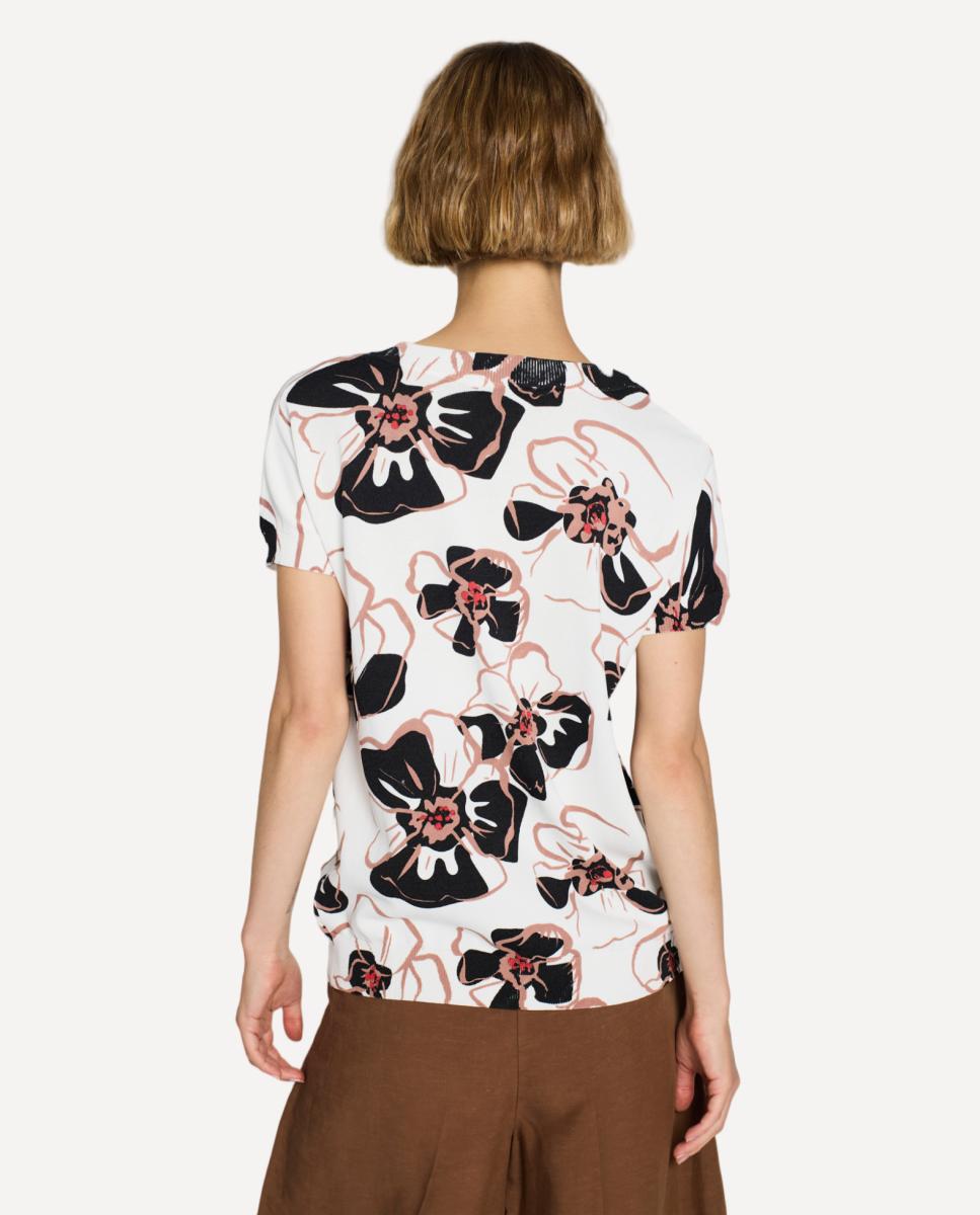 Top Relaxed Fit com Manga Curta, Decote Redondo e Estampado Floral Cru-2