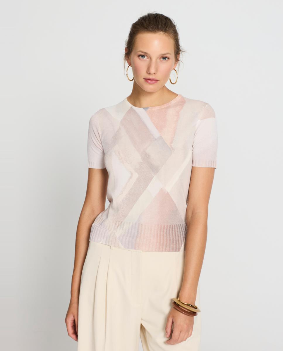 Camisola de malha de mulher com estampado Bege-1