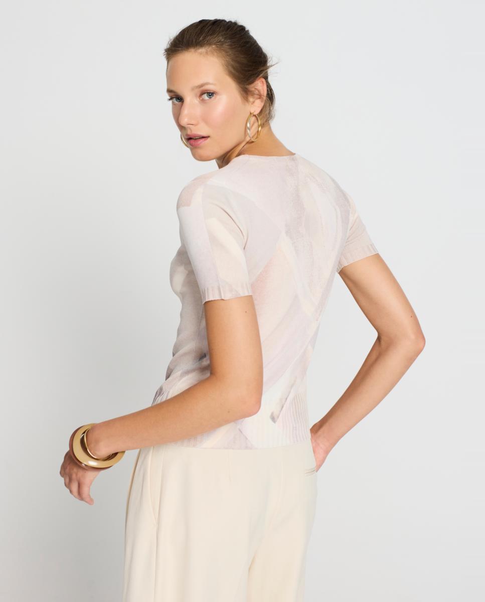 Camisola de malha de mulher com estampado Bege-2
