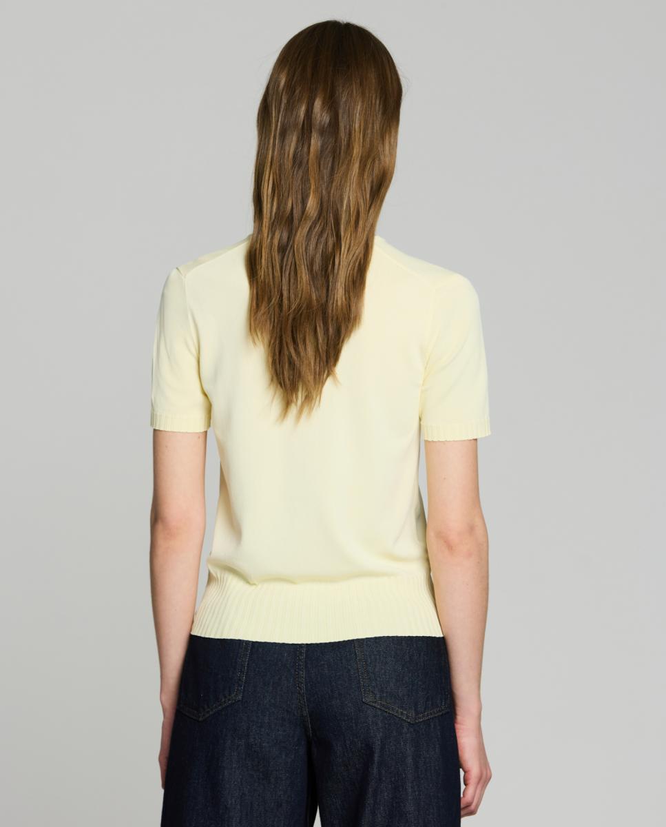 Camisola de Malha com Decote em Bico e Manga Curta Amarelo-2