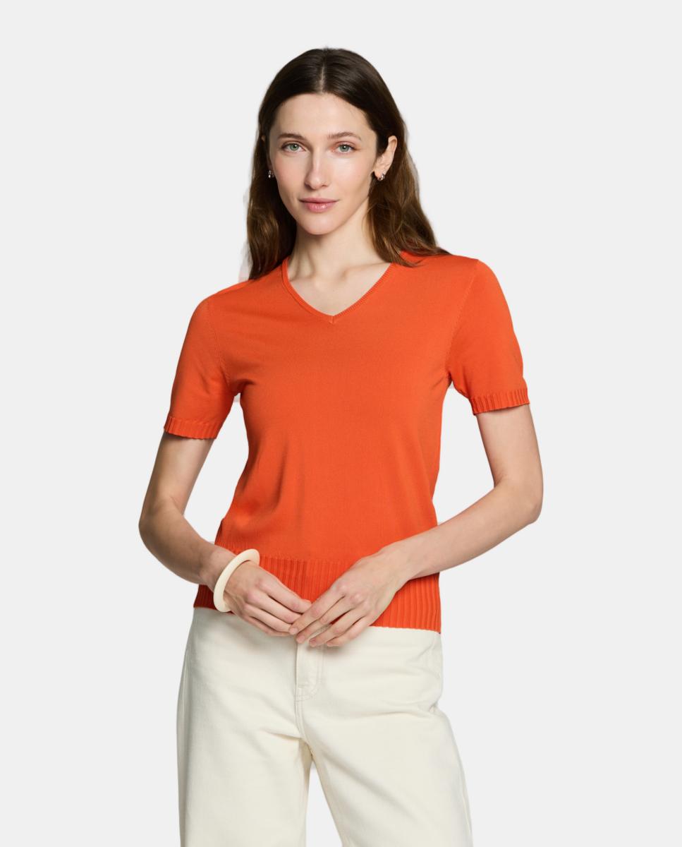 Jersey de mujer cuello pico, manga corta - Escorpion - Teja Teja-1
