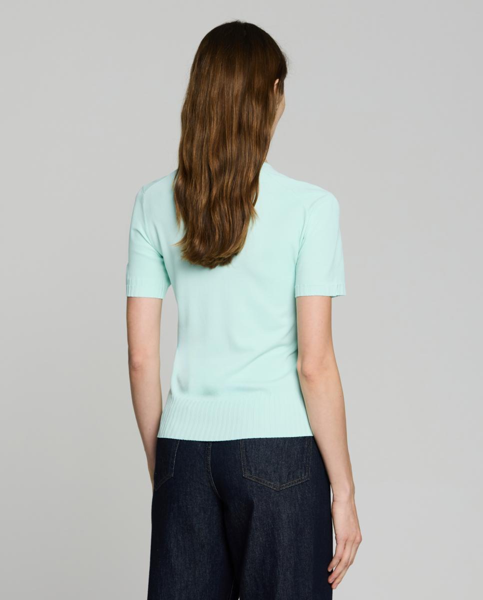Camisola de Malha com Decote em Bico e Manga Curta Verde-claro-2