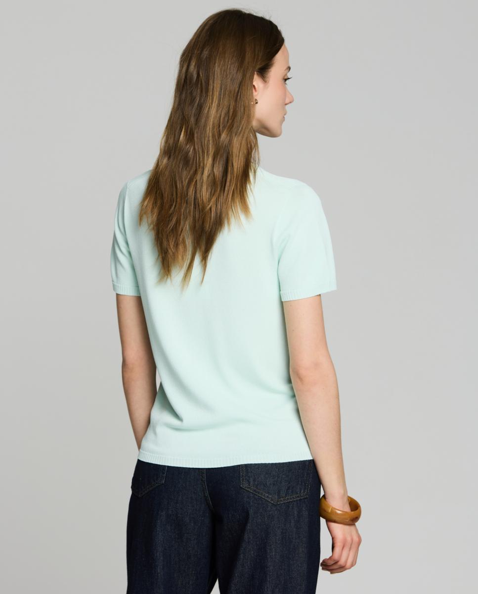 Camisola de malha com decote em bico e manga curta. Verde-claro-2