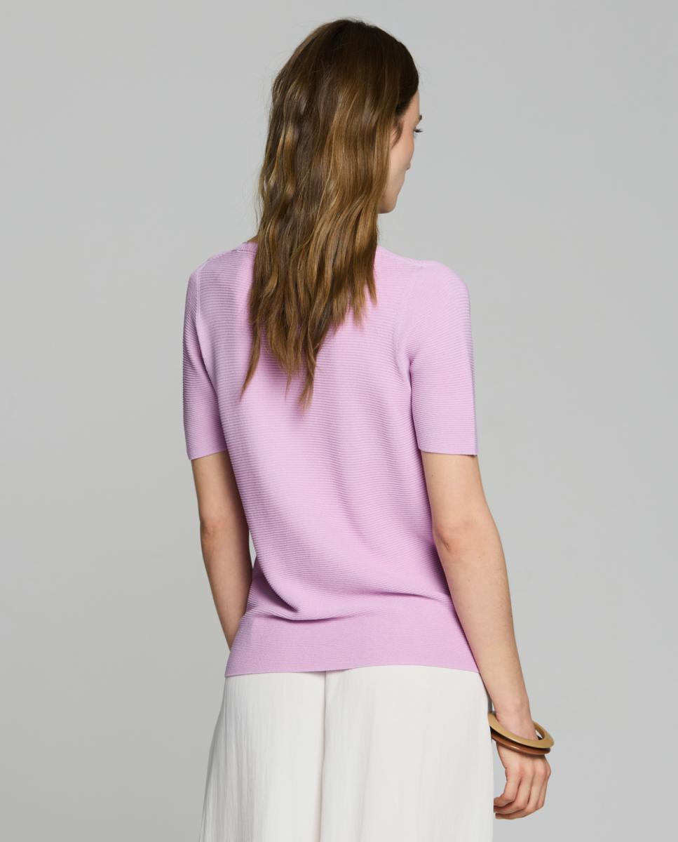 Camisola de malha com decote em bico e manga curta Lilás-2