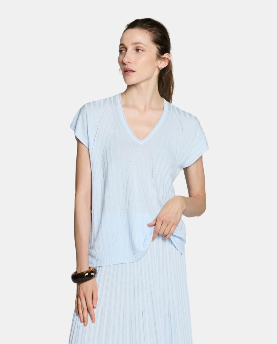 Jersey de mujer cuello pico, manga caída - Escorpion - Crema Azul claro-1