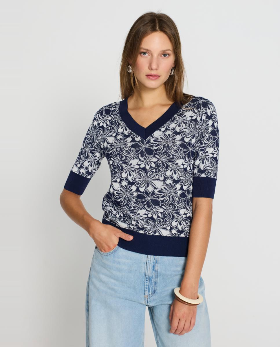 Imagem 0 de Camisola de malha com decote em bico