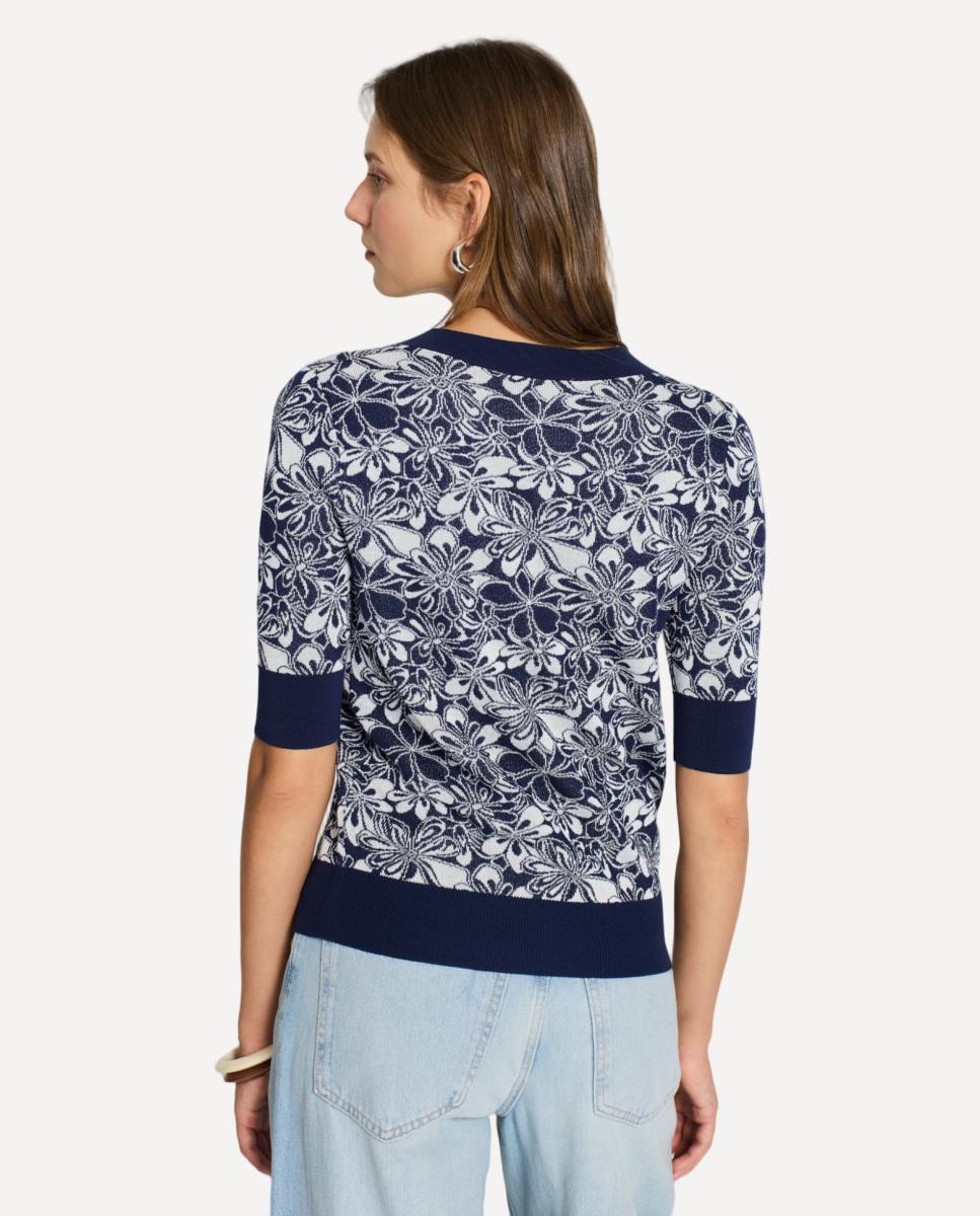 Camisola de malha com decote em bico Azul-marinho-2
