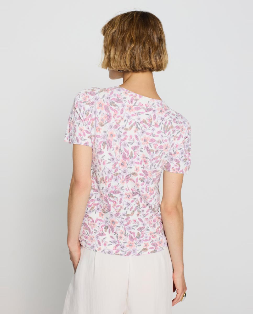Top com Decote em Bico e Estampado Branco-2