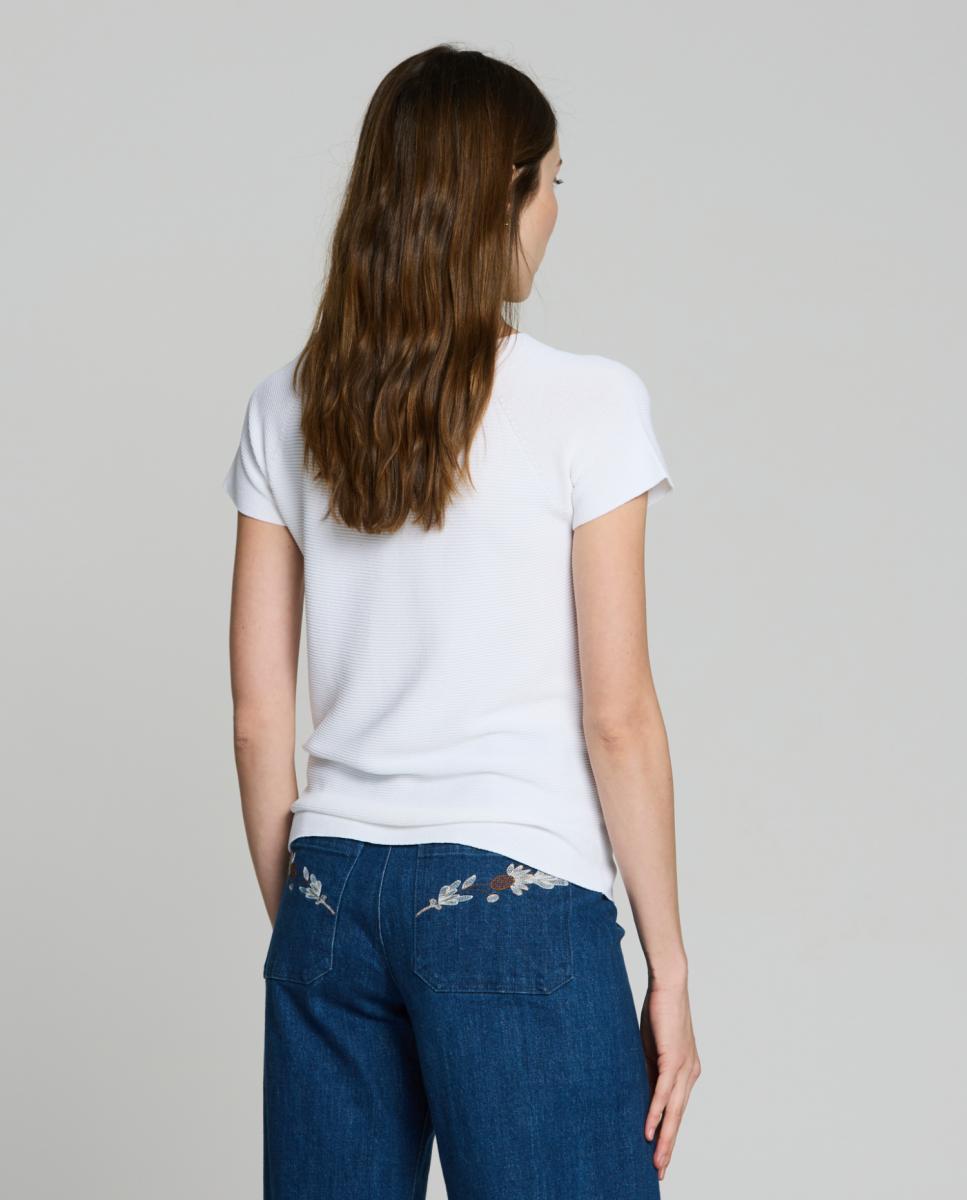 Jersey de mujer cuello barca y manga caída - Escorpion - Melocotón Blanco-2