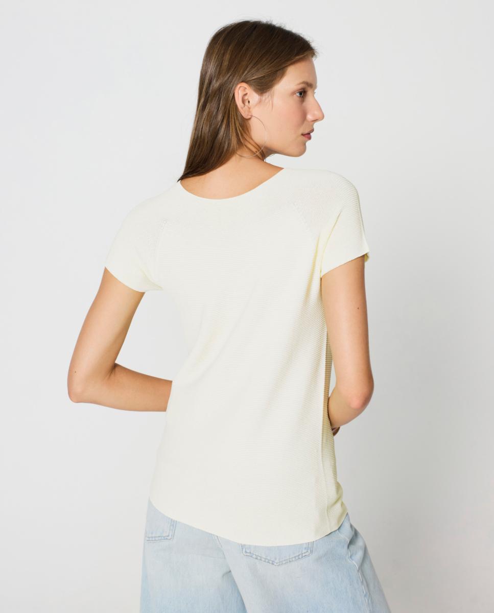 Camisola de Malha com Decote à Barco e Manga Caída Cru-2