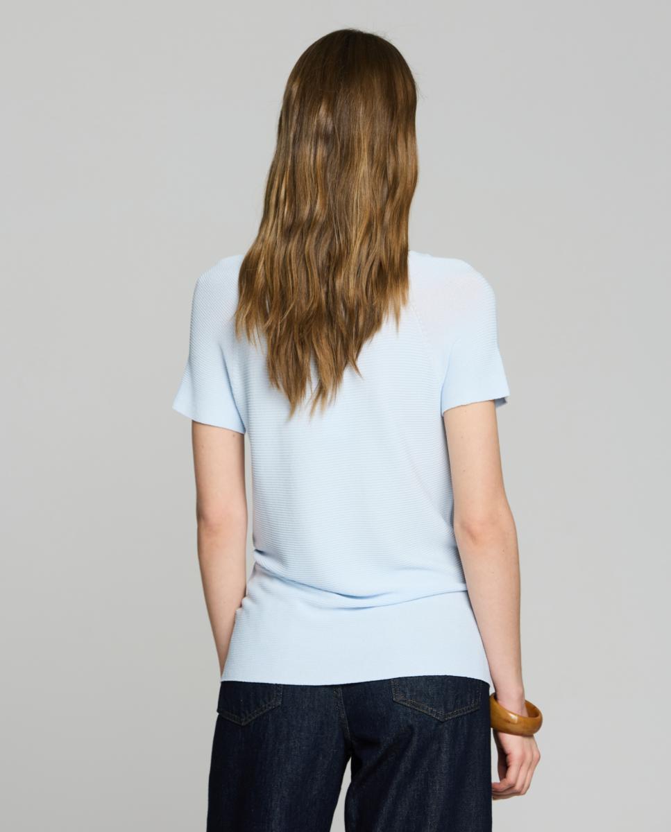Camisola de Malha com Decote à Barco e Manga Caída Azul-claro-2