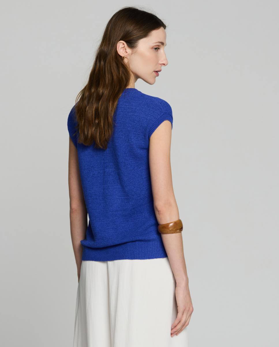 Camisola de Malha com Manga Caída Bouclé Azul-índigo-2