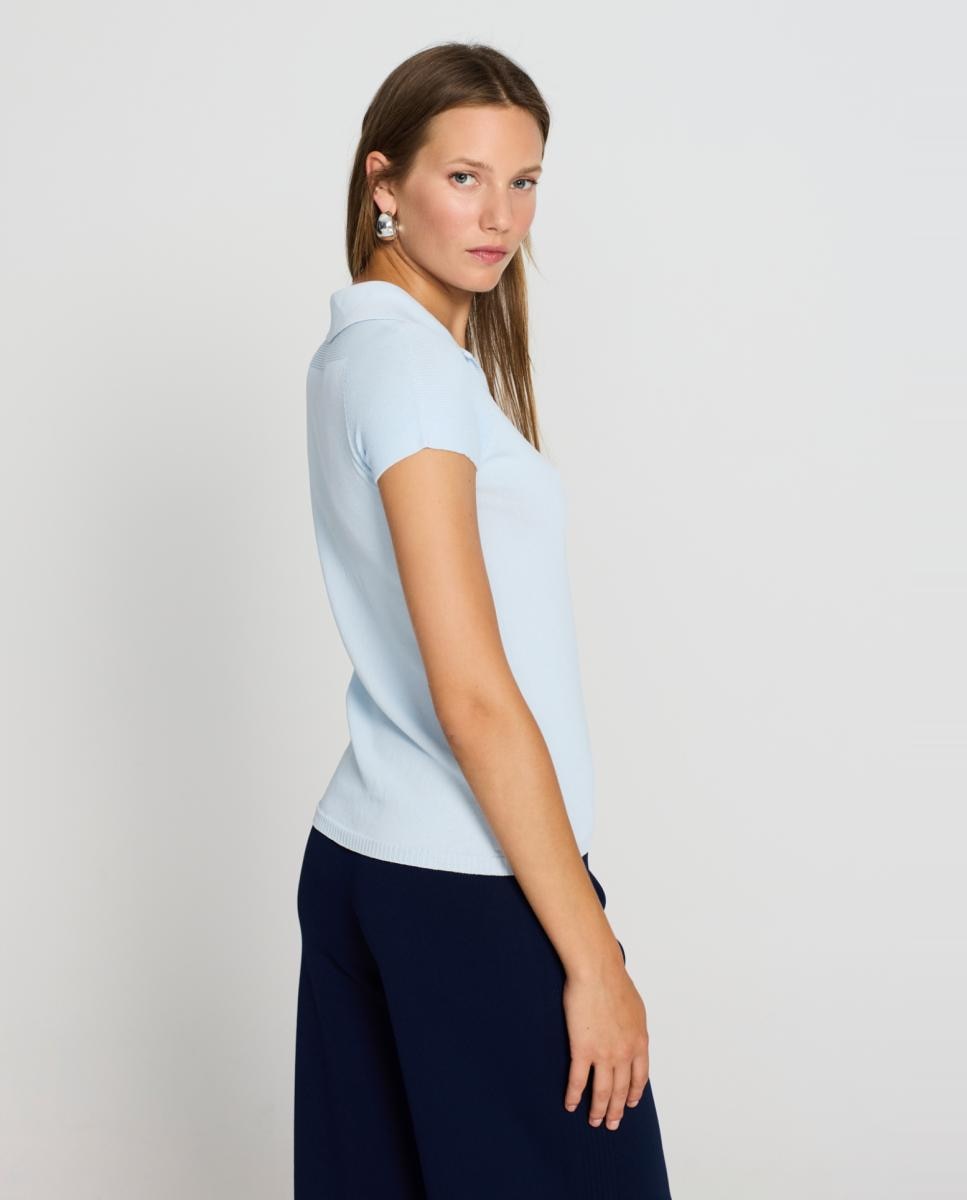 Camisola de Malha com Colarinho de Polo e Manga Curta Azul-claro-2