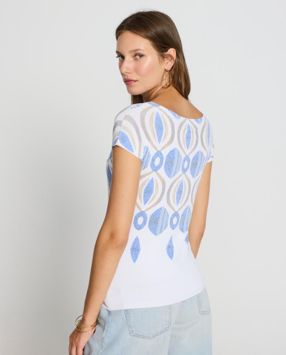 Camisola de malha de mulher com manga curta Branco-2