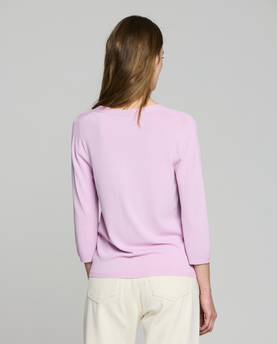 Camisola de Malha com Decote em Bico e Manga 3/4 Lilás-2