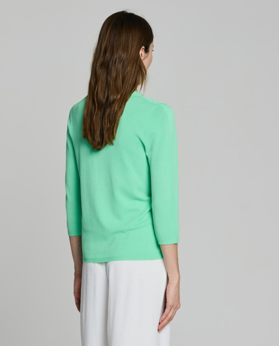 Camisola de Malha com Decote em Bico e Manga 3/4 Verde Água-2