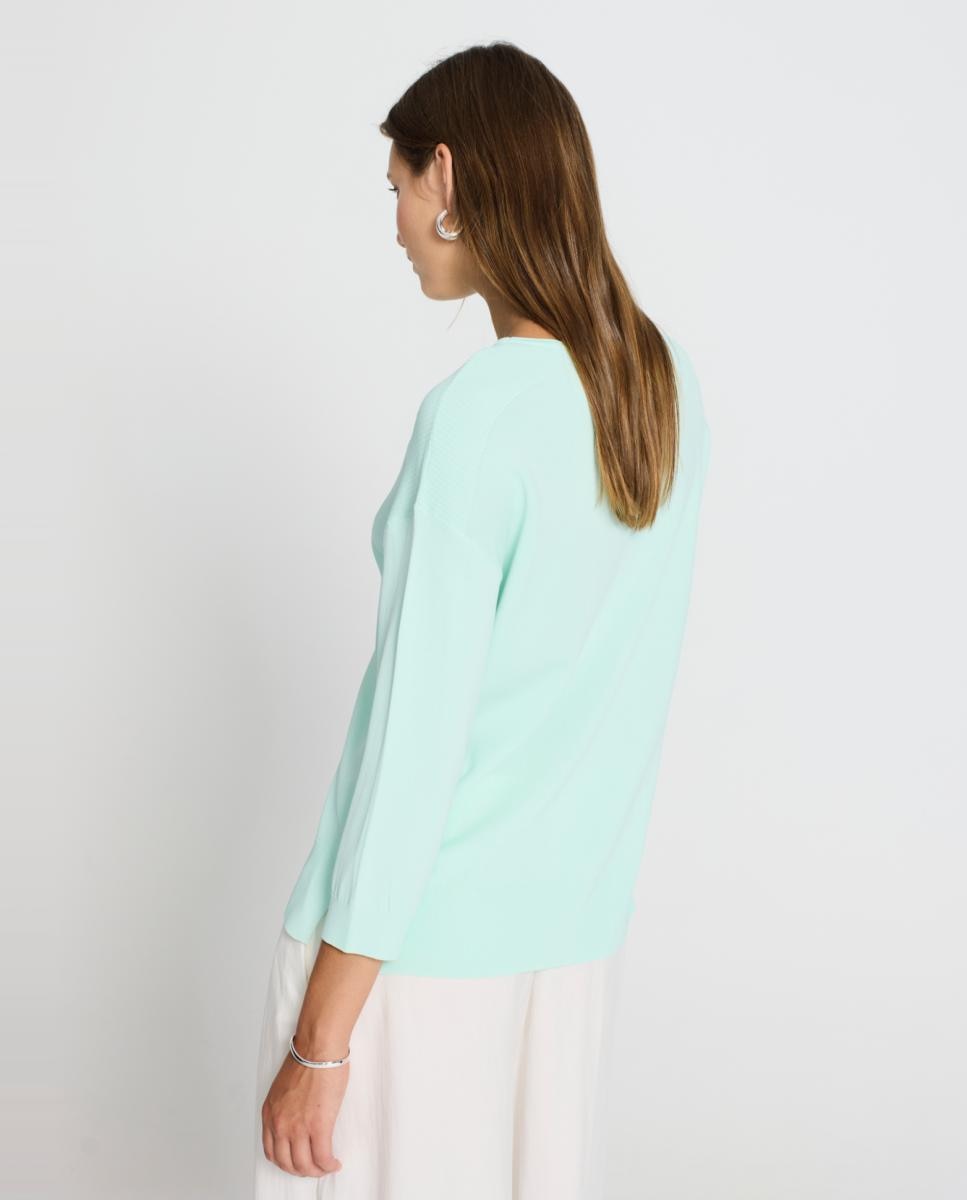 Camisola de Malha com Decote à Barco e Manga 3/4 Verde-claro-2