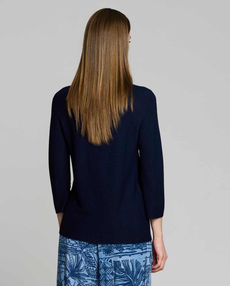 Camisola de Malha com Decote à Barco e Manga Raglã 3/4 Azul-marinho-2