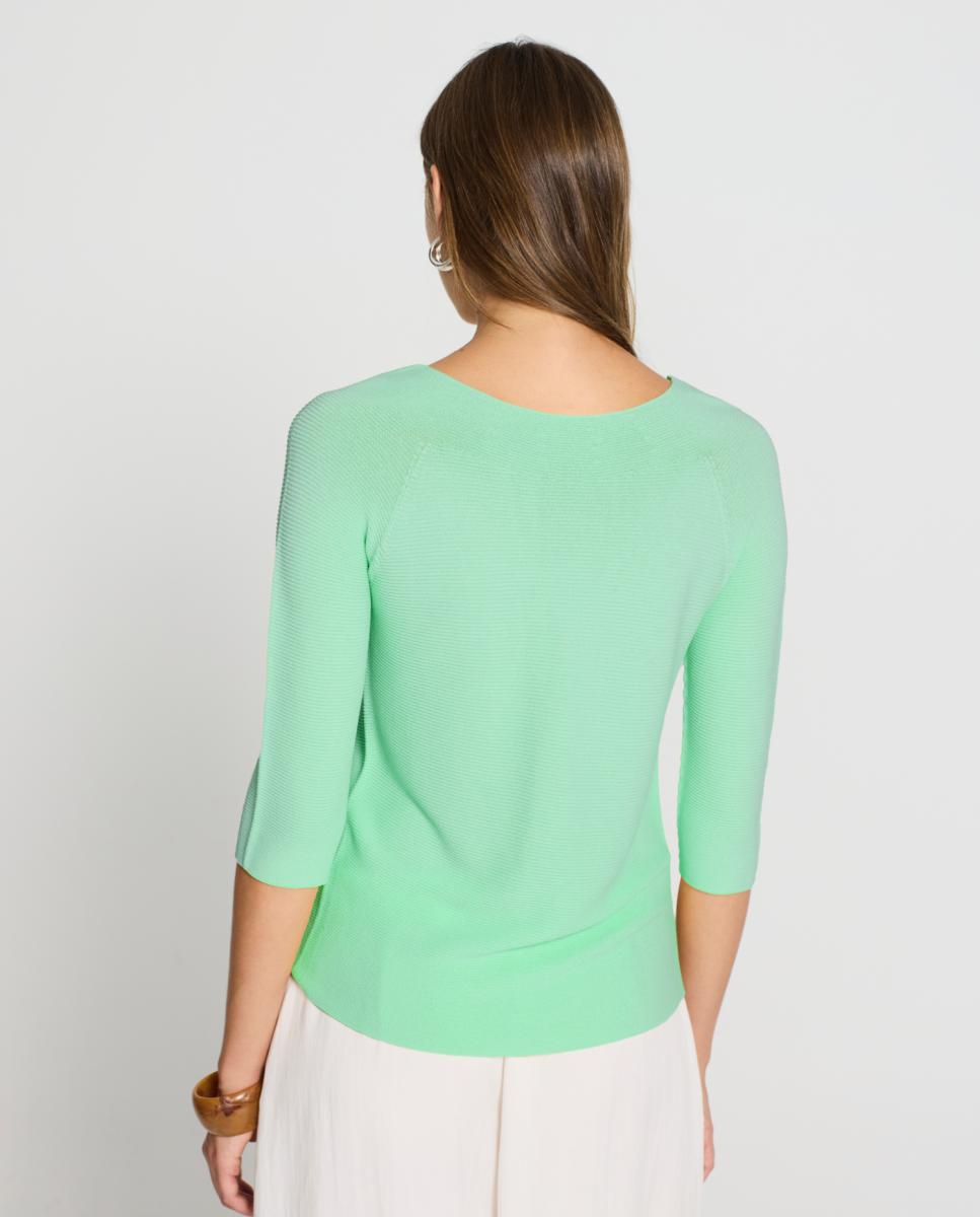 Camisola de Malha com Decote à Barco e Manga Raglã 3/4 Verde Água-2