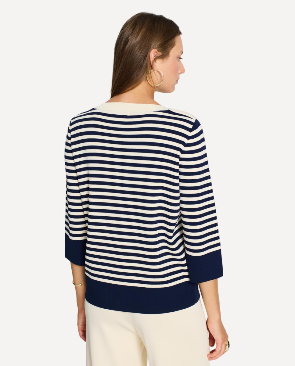 Camisola de Malha com Decote à Barco às Riscas Azul-marinho-2