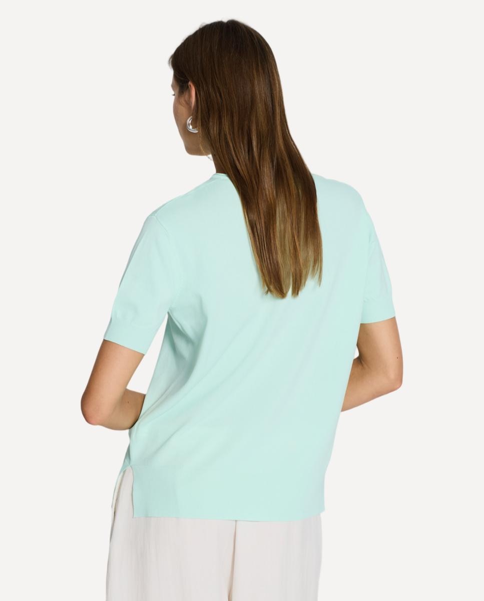 Camisola de malha de mulher com decote em bico e manga curta Verde-claro-2