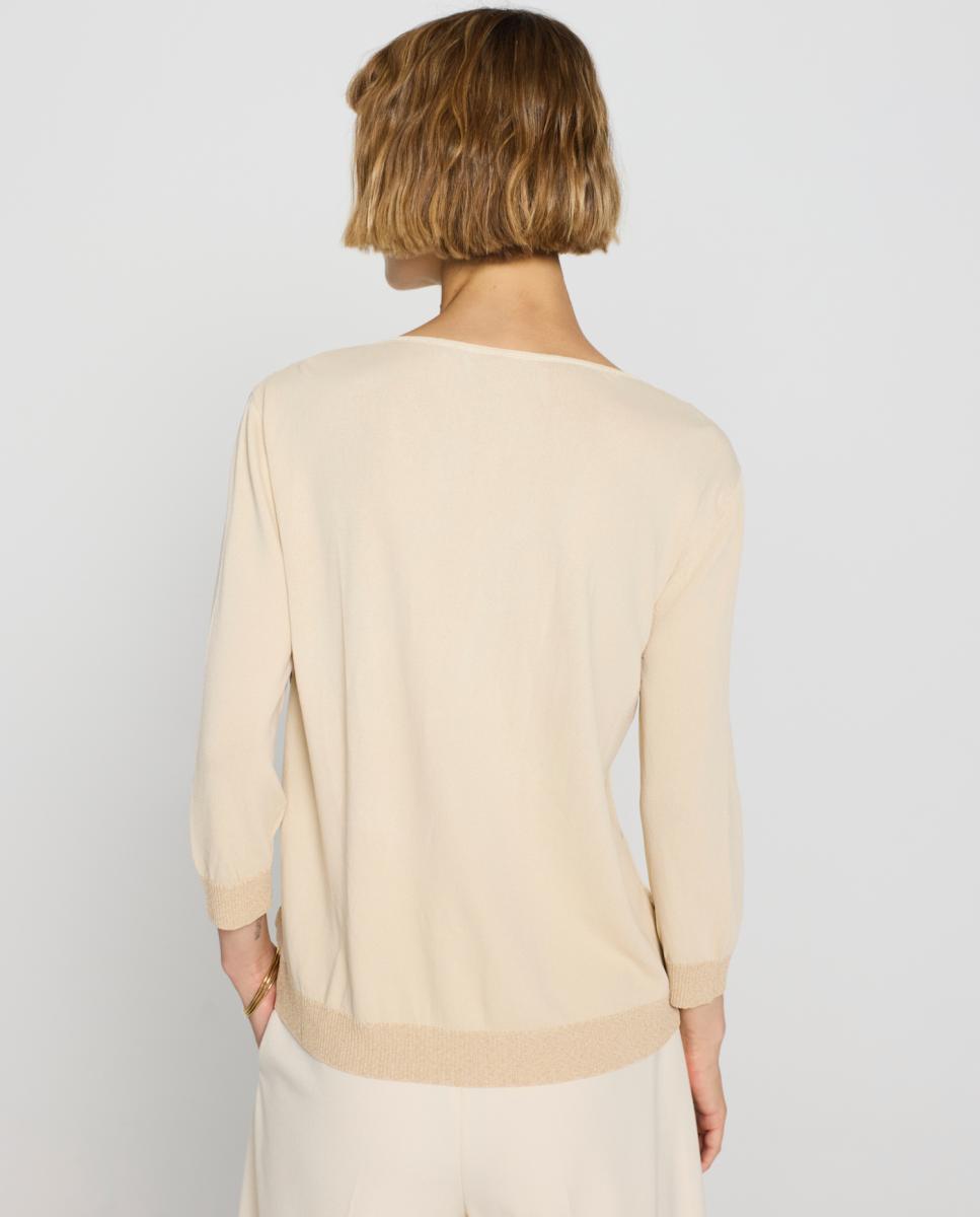 Camisola de Malha com Decote à Barco e Manga 3/4 Preto-2