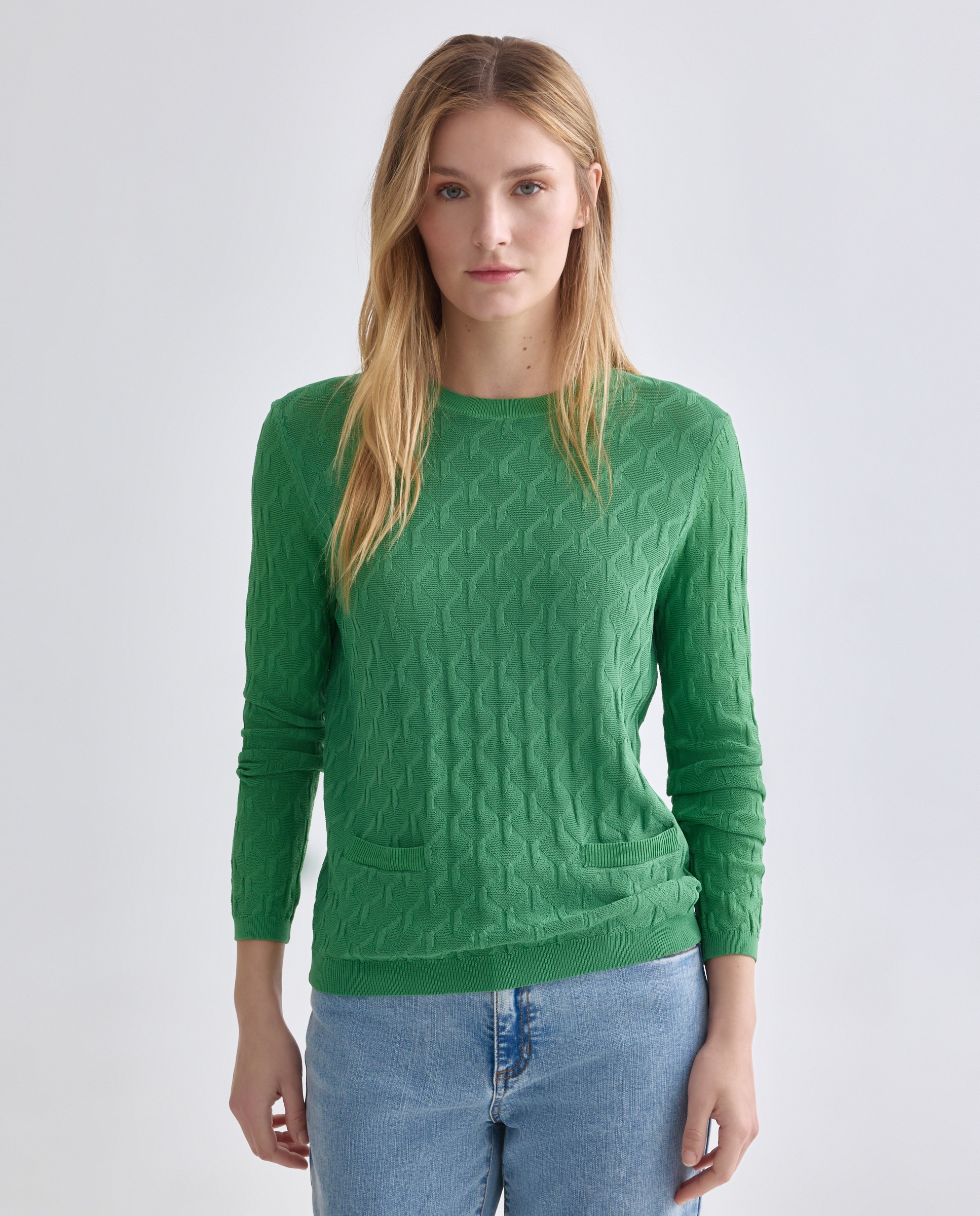 Camisola de malha lisa com manga comprida Verde-2