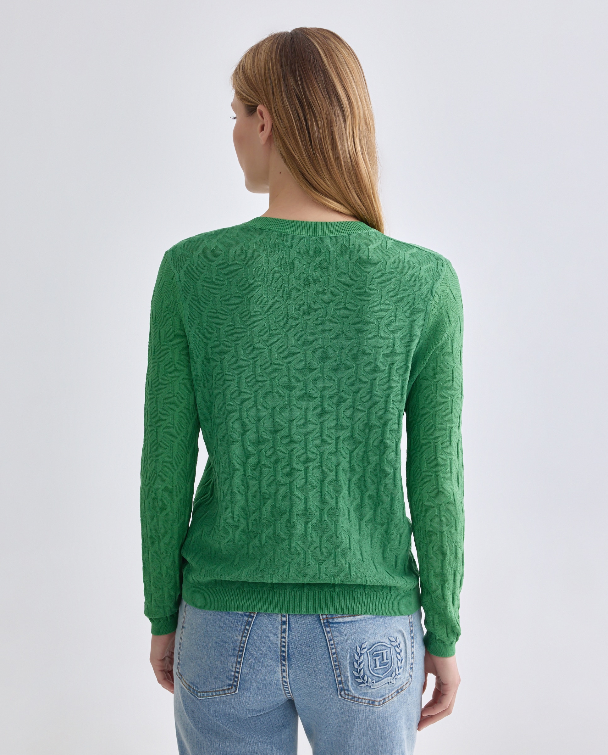Camisola de malha lisa com manga comprida Verde-3