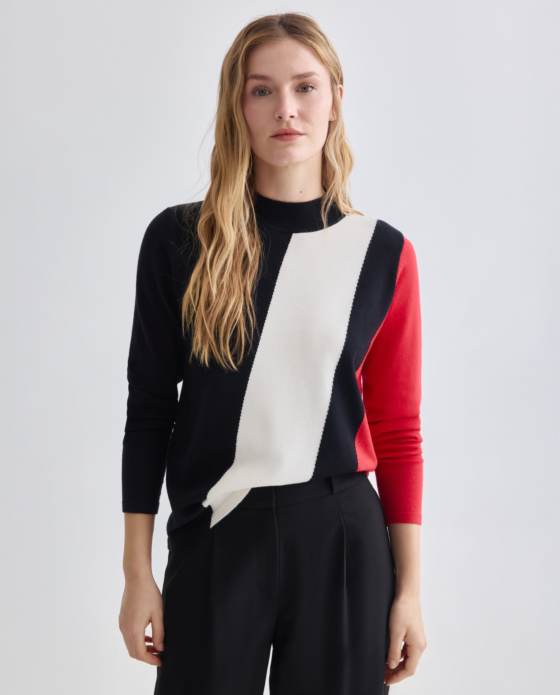 Camisola de malha lisa com manga comprida Preto-1